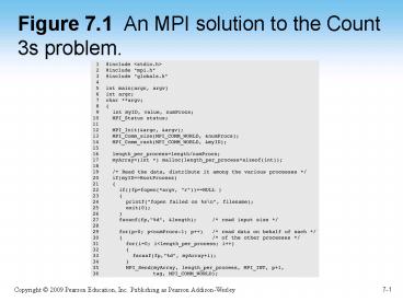 Figure 7.1 An MPI solution to the Count 3s problem.