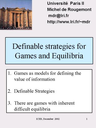 Definable strategies for Games and Equilibria