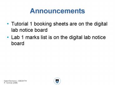 Digital Electronics EEE3017W