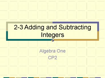 23Adding and Subtracting Integers