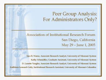Peer Group Analysis: For Administrators Only