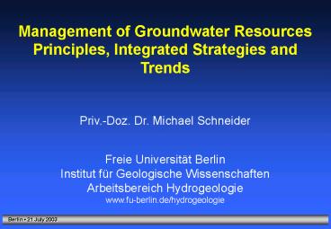 Management of Groundwater Resources