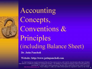 Accounting Concepts, Conventions