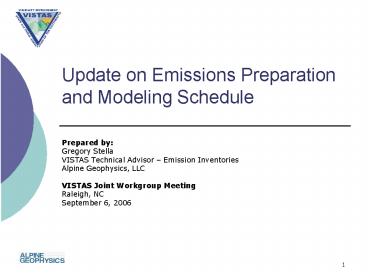 Update on Emissions Preparation and Modeling Schedule