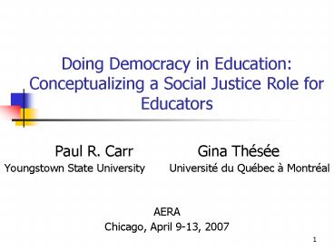 Doing Democracy in Education: Conceptualizing a Social Justice Role for Educators