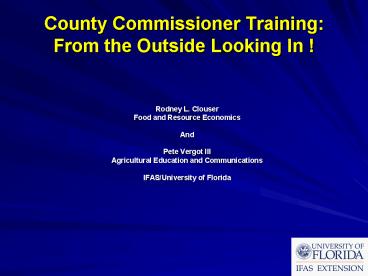 County Commissioner Training: From the Outside Looking In