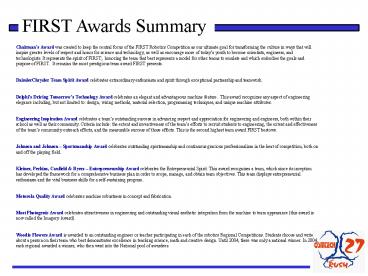 FIRST Awards Summary