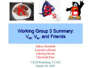 Working Group 3 Summary: Vtd, Vts, and Friends