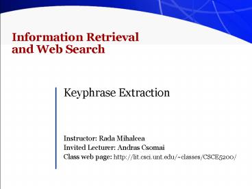 Information Retrieval and Web Search