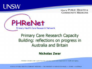 Primary Care Research Capacity Building: reflections on progress in Australia and Britain
