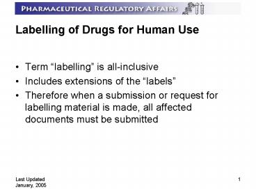 Labelling of Drugs for Human Use