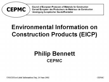 Environmental Information on Construction Products (EICP)