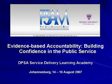 Evidencebased Accountability: Building Confidence in the Public Service