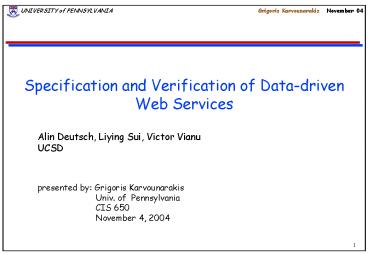 Specification and Verification of Datadriven Web Services