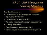 Ch 10 - Risk Management Learning Objectives