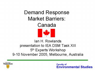 Demand Response Market Barriers: Canada