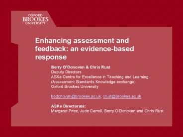 Enhancing assessment and feedback: an evidencebased response