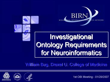Investigational Ontology Requirements for Neuroinformatics
