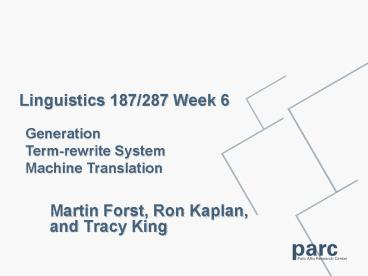Linguistics 187287 Week 6
