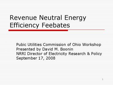 Revenue Neutral Energy Efficiency Feebates