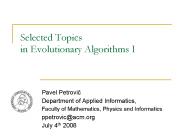 Selected Topics in Evolutionary Algorithms I