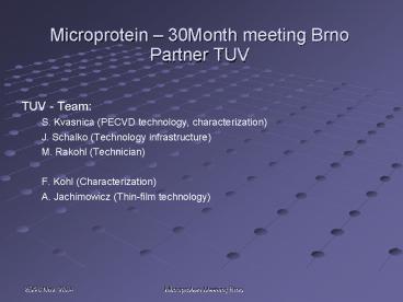 Microprotein 30Month meeting Brno Partner TUV