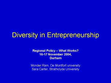 Diversity in Entrepreneurship