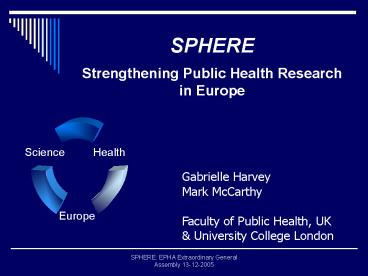 SPHERE Strengthening Public Health Research in Europe
