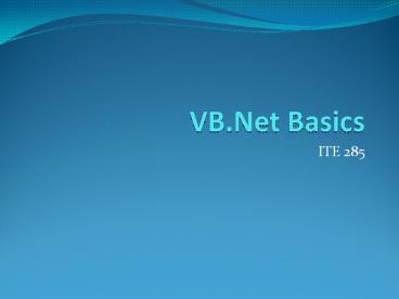VB'Net Basics