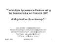 The Multiple Appearance Feature using the Session Initiation Protocol SIP draftjohnstonblissmlareq01 PowerPoint PPT Presentation