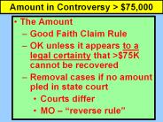 Amount in Controversy > $75,000