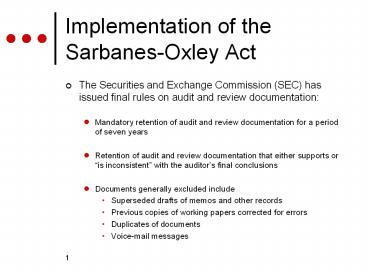 Implementation of the Sarbanes-Oxley Act