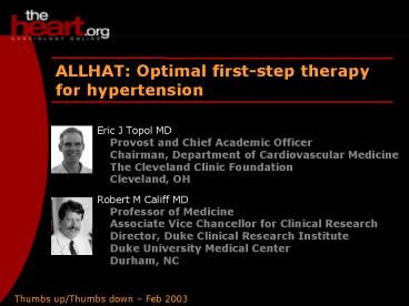 ALLHAT: Optimal firststep therapy for hypertension