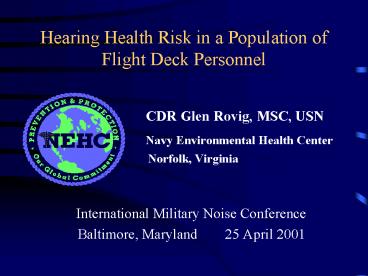 Hearing Health Risk in a Population of Flight Deck Personnel