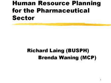Human Resource Planning for the Pharmaceutical Sector