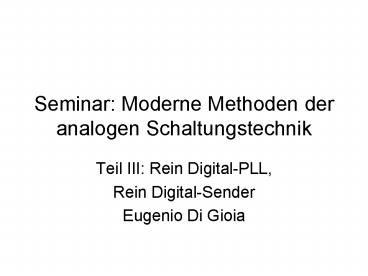 Seminar: Moderne Methoden der analogen Schaltungstechnik