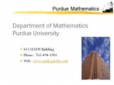 Department of Mathematics Purdue University