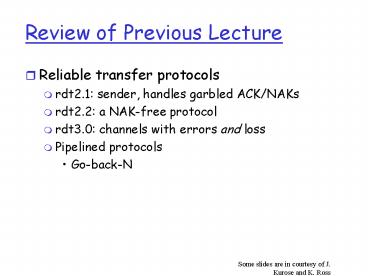 Review of Previous Lecture