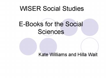 WISER Social Studies EBooks for the Social Sciences