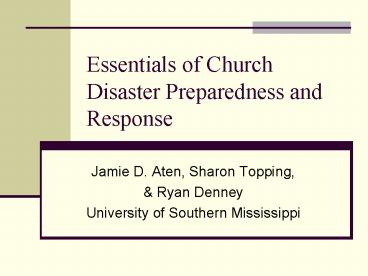 Essentials of Church Disaster Preparedness and Response