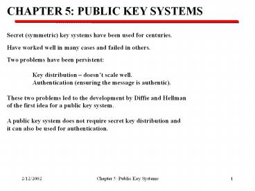 CHAPTER 5: PUBLIC KEY SYSTEMS