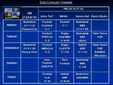 Extra Curricular Timetable