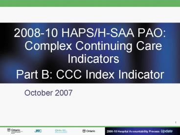 200810 HAPSHSAA PAO: Complex Continuing Care Indicators