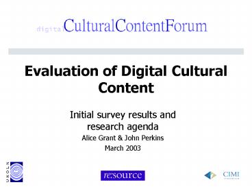 Evaluation of Digital Cultural Content