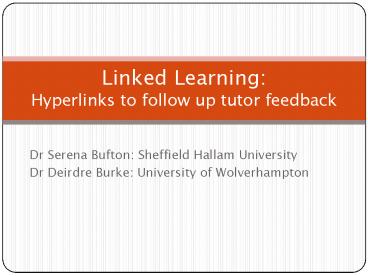 Dr Serena Bufton: Sheffield Hallam University