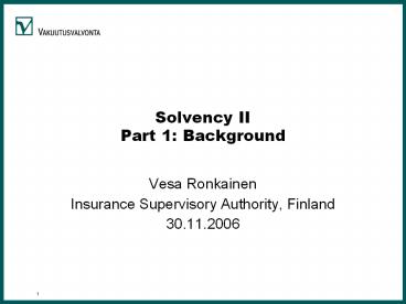 Solvency II Part 1: Background