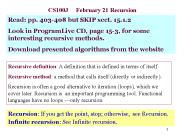 CS100J   February 21 Recursion