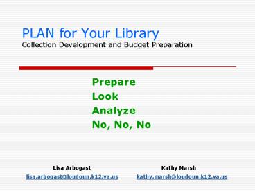 PLAN for Your Library Collection Development and Budget Preparation