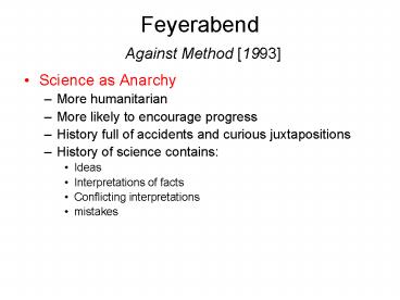 Feyerabend Against Method 1993