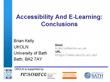 Accessibility And ELearning: Conclusions